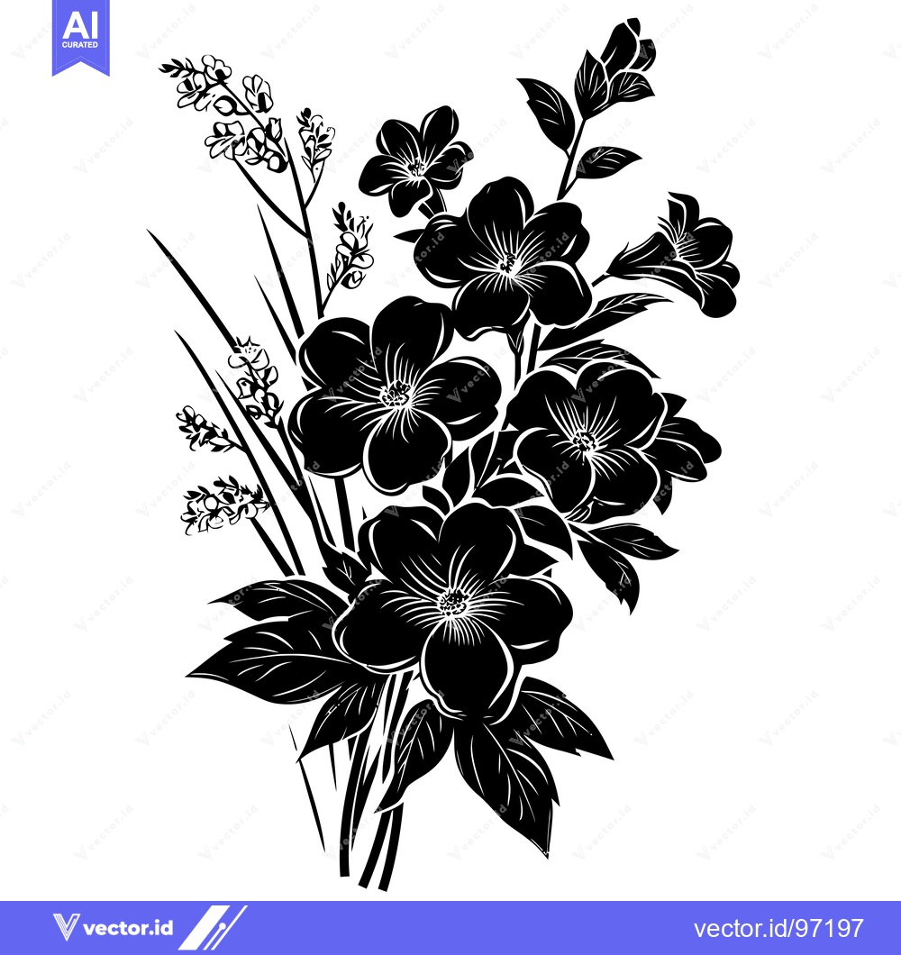 Premium Vector dari Black and White Silhouette of a Flower Bouquet