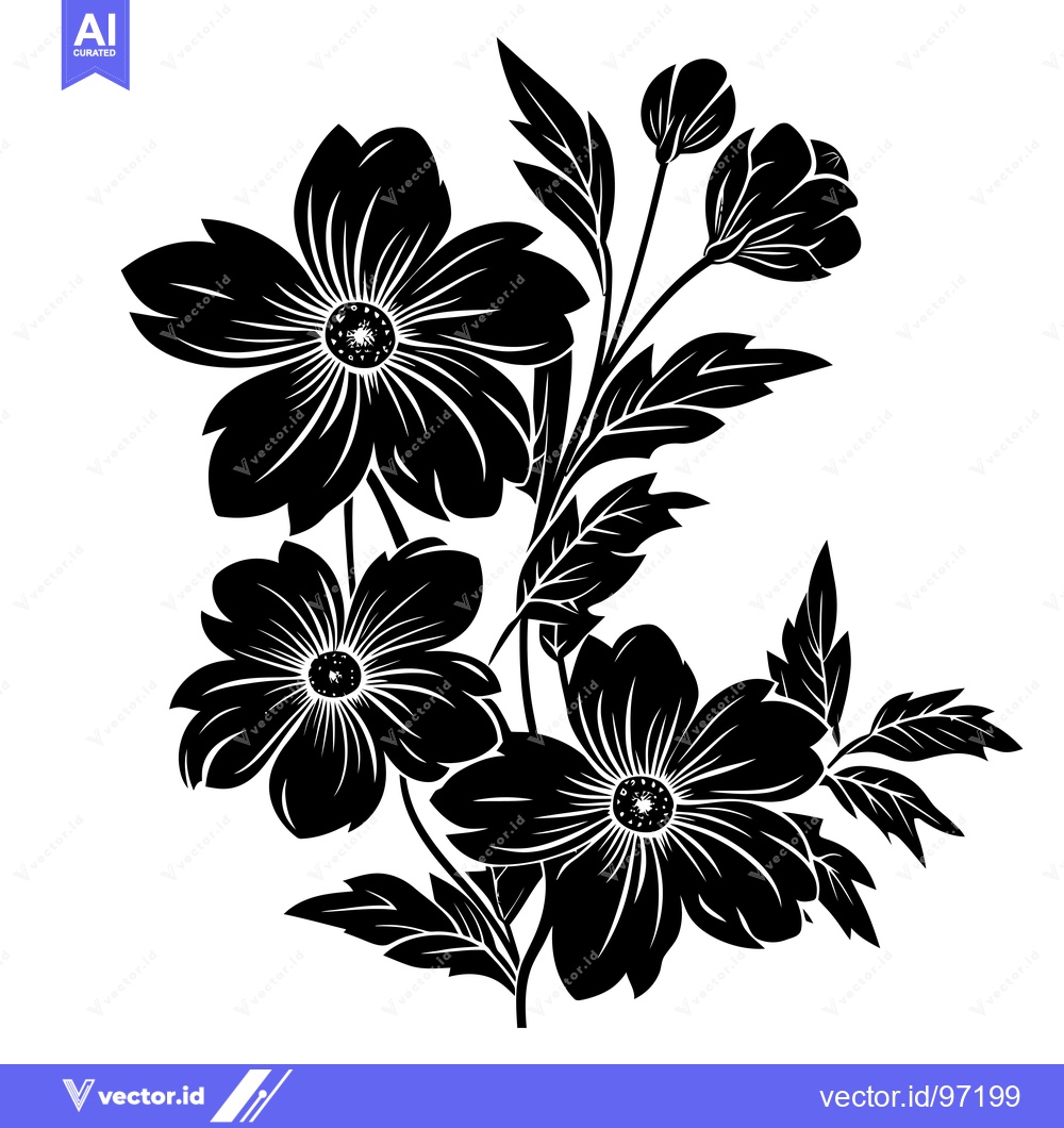 Premium Vector of Black and White Silhouette of a Floral Bouquet