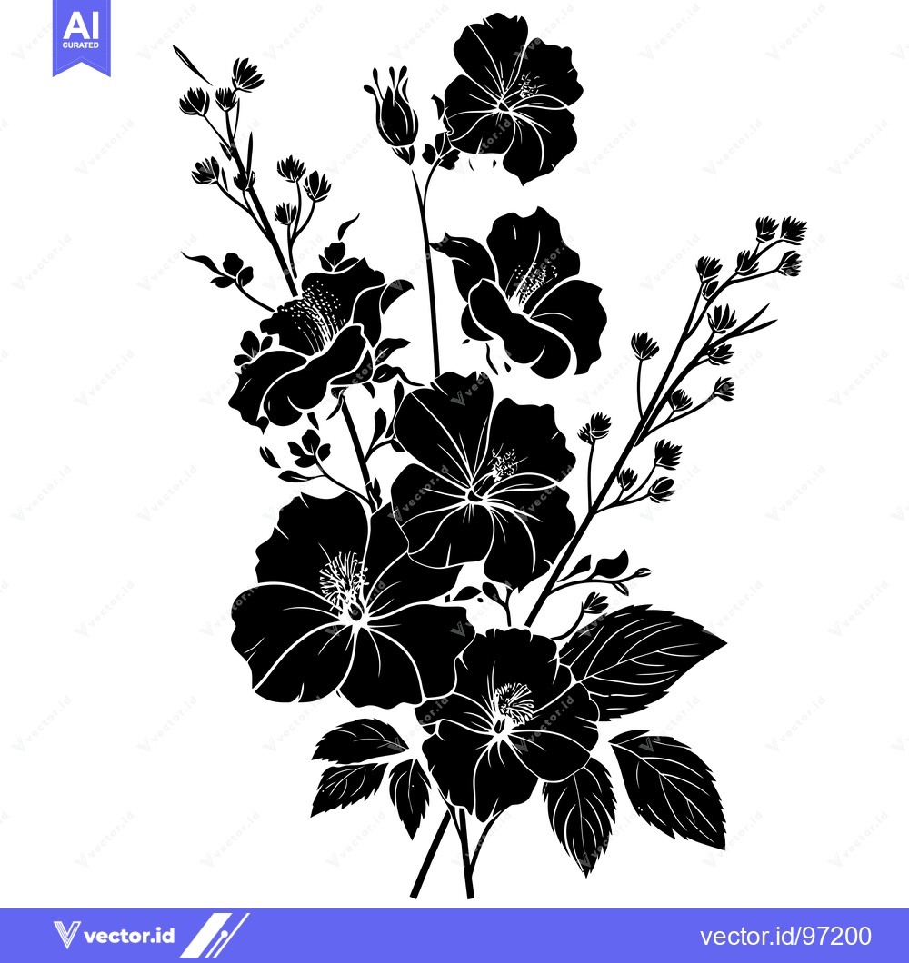 Premium Vector dari Black and White Silhouette of a Blooming Flower Bouquet