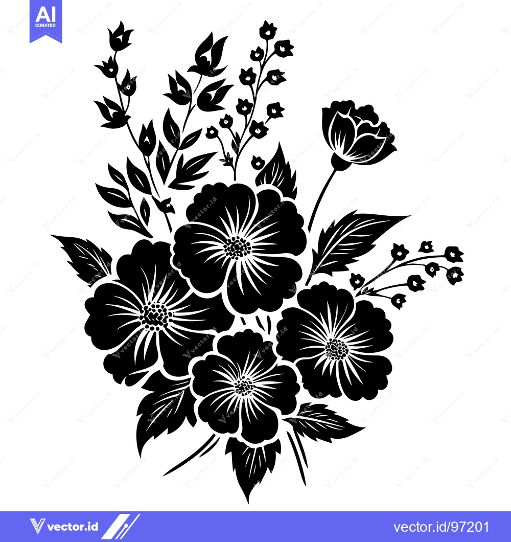 Premium Vector dari Black and White Silhouette of a Flower Bouquet