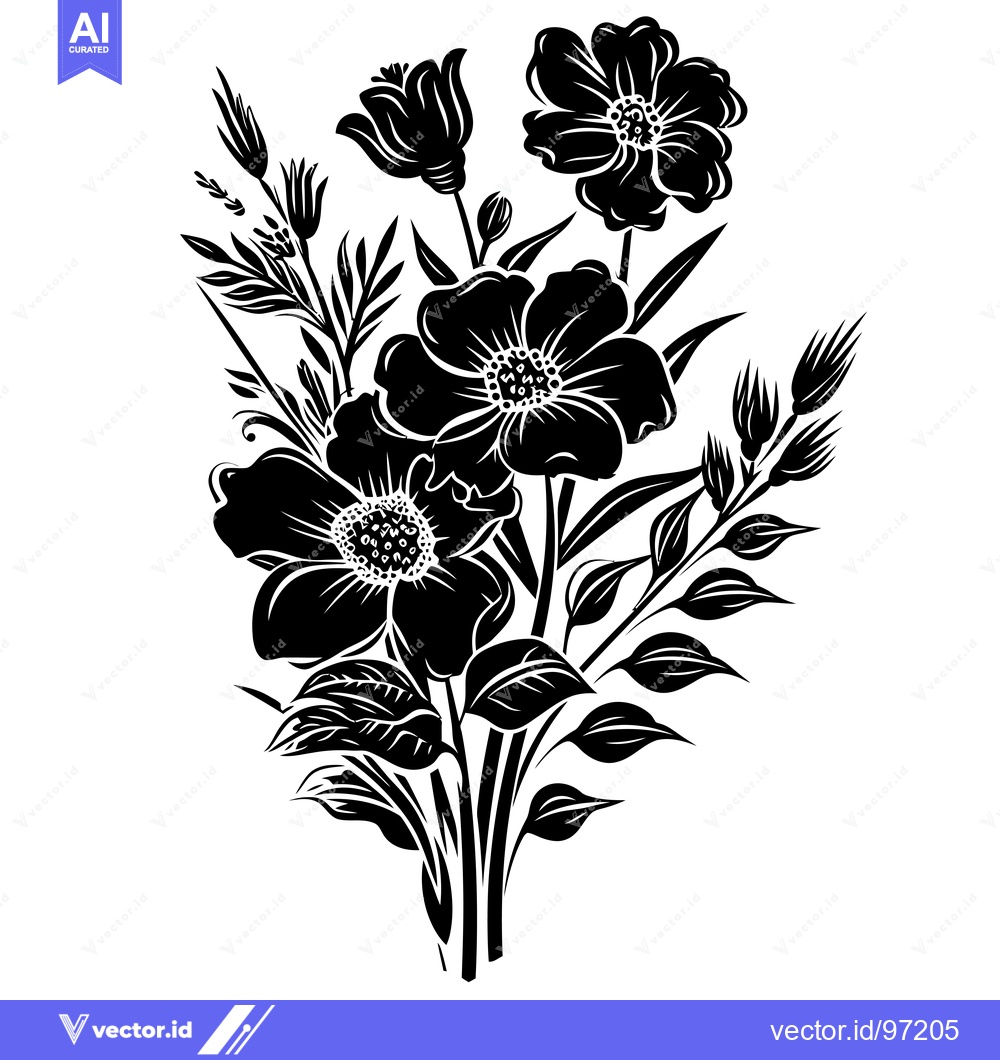 Premium Vector of Black and White Silhouette of Flowers and Wheat