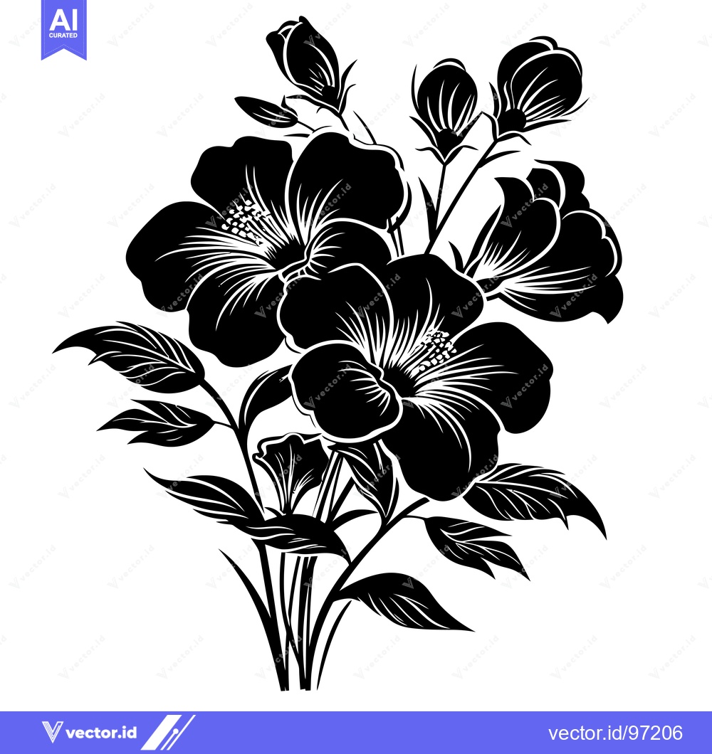 Premium Vector dari Black and White Silhouette of a Flower Bouquet with Five Blossoms
