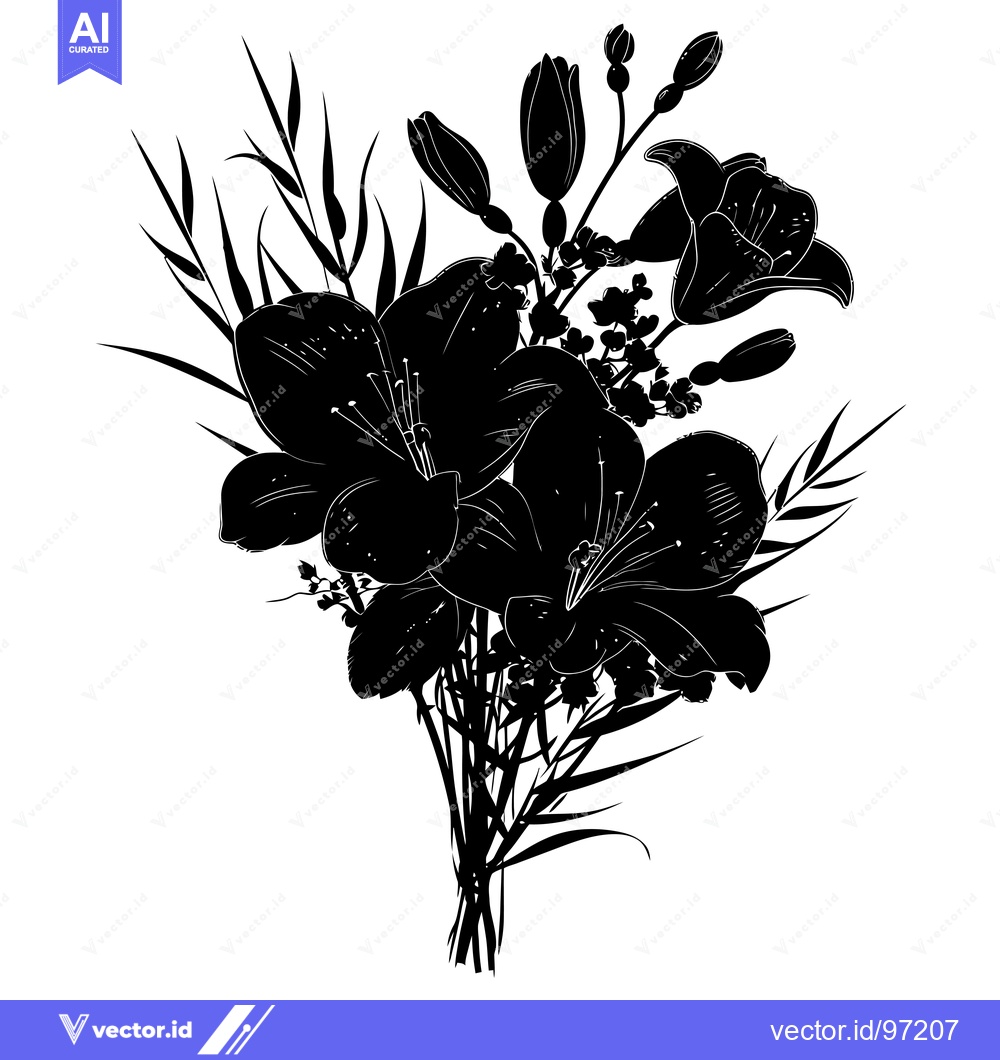 Premium Vector dari Silhouette of a Bouquet of Lilies and Foliage