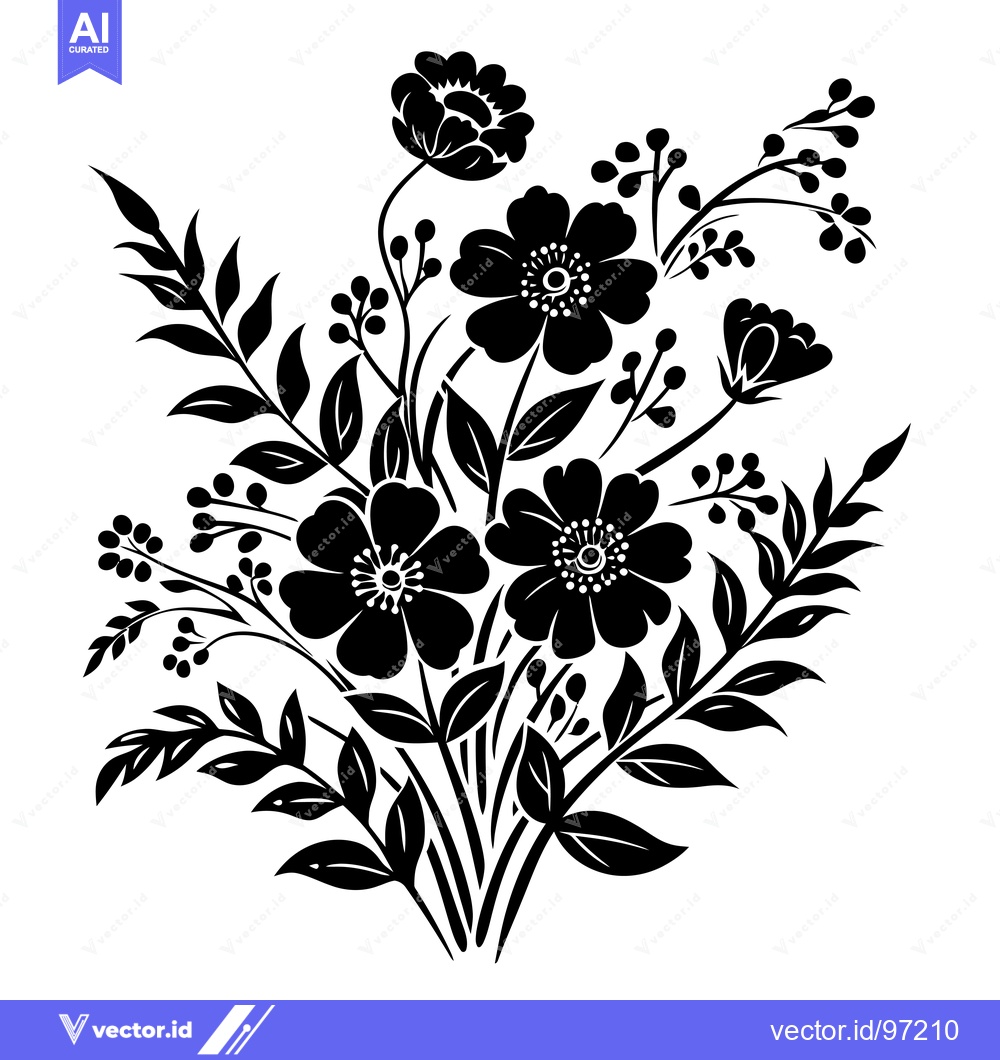 Premium Vector dari Black and White Silhouette of a Flower Bouquet