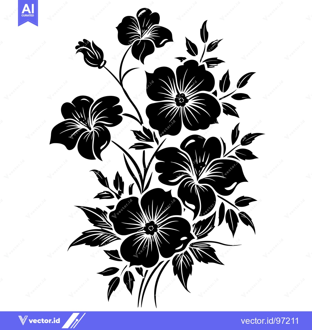 Premium Vector of Black and White Silhouette of a Bouquet of Flowers