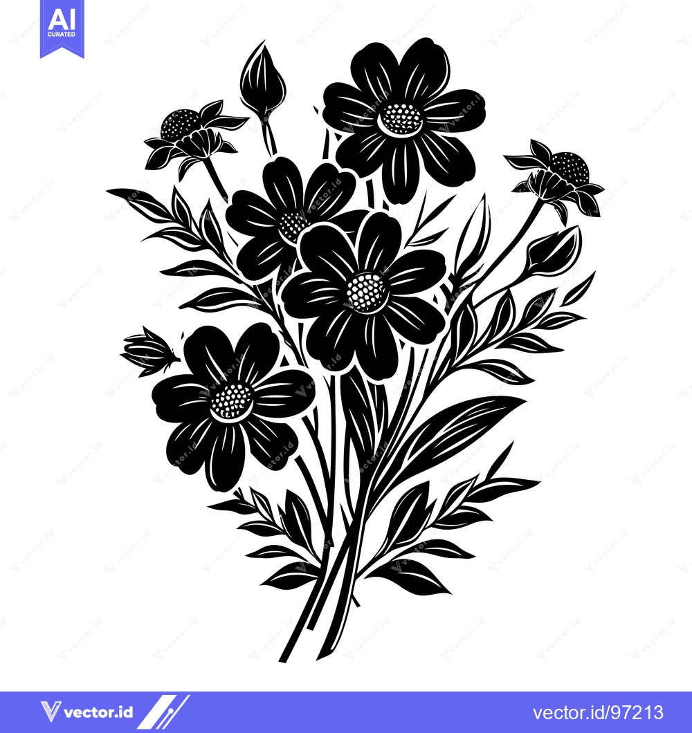 Premium Vector of Black and White Silhouette of a Flower Bouquet