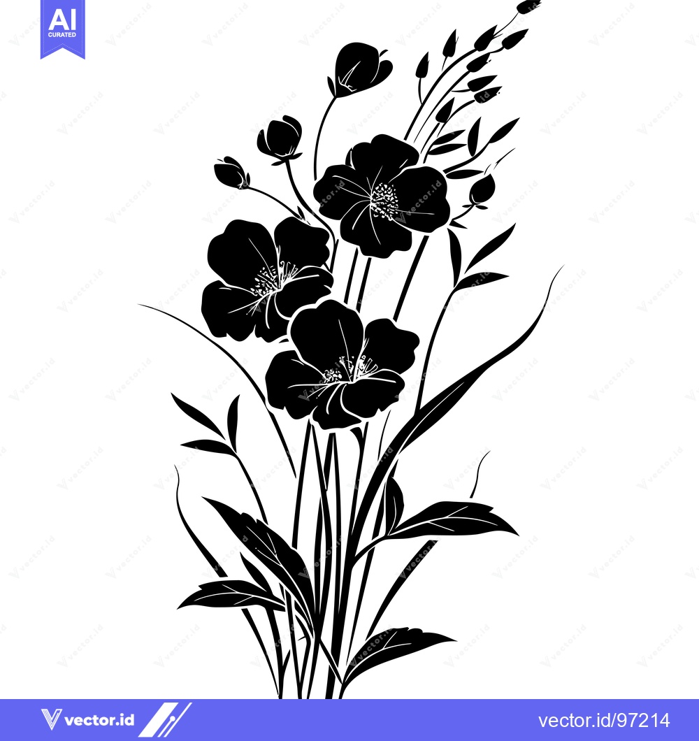 Premium Vector dari Black and White Silhouette of a Flower Bouquet