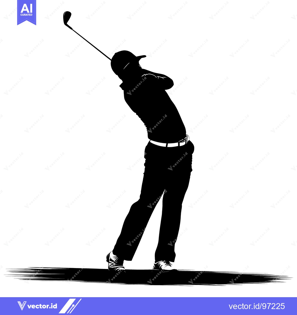 Premium Vector of A Black and White Silhouette of a Golfer Swinging a Golf Club