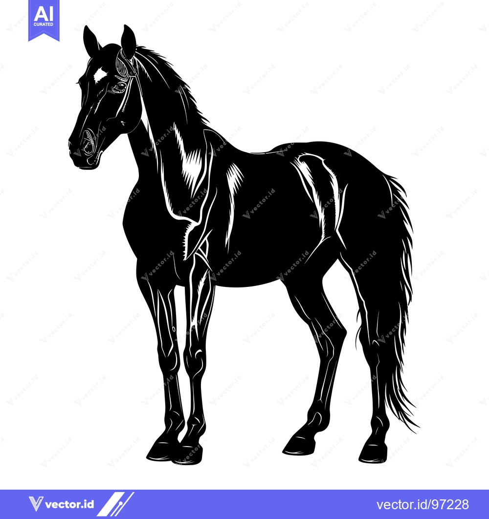 Premium Vector of Black and White Silhouette of a Horse Standing