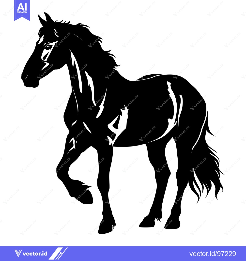 Premium Vector dari Black and White Silhouette of a Horse Standing