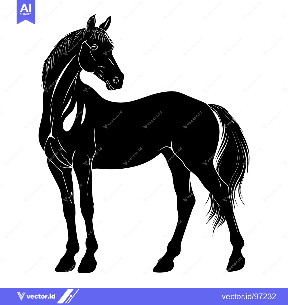 Premium Vector dari Black and White Silhouette of a Horse Standing on a White Background
