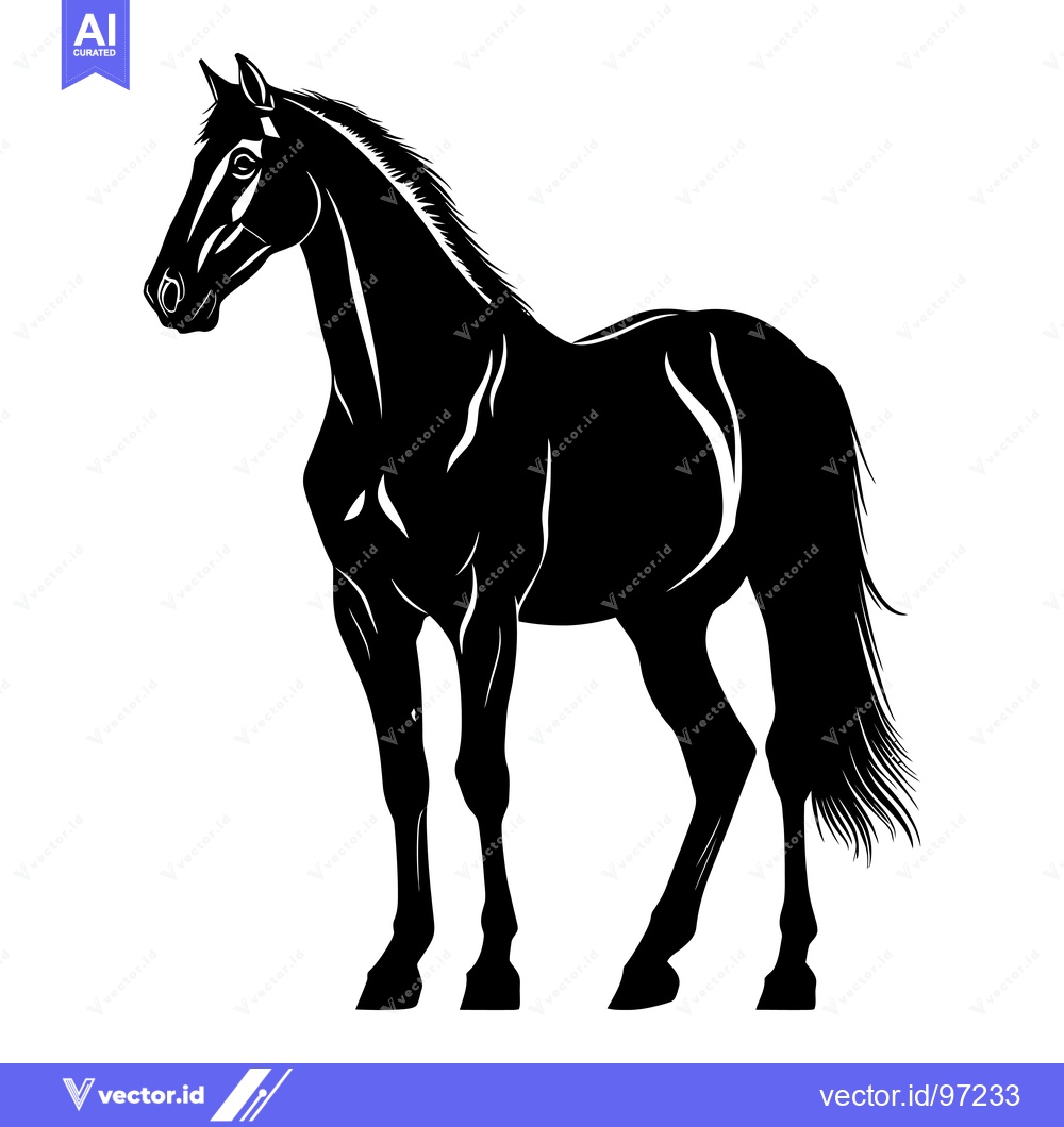 Premium Vector of Black and White Silhouette of a Standing Horse