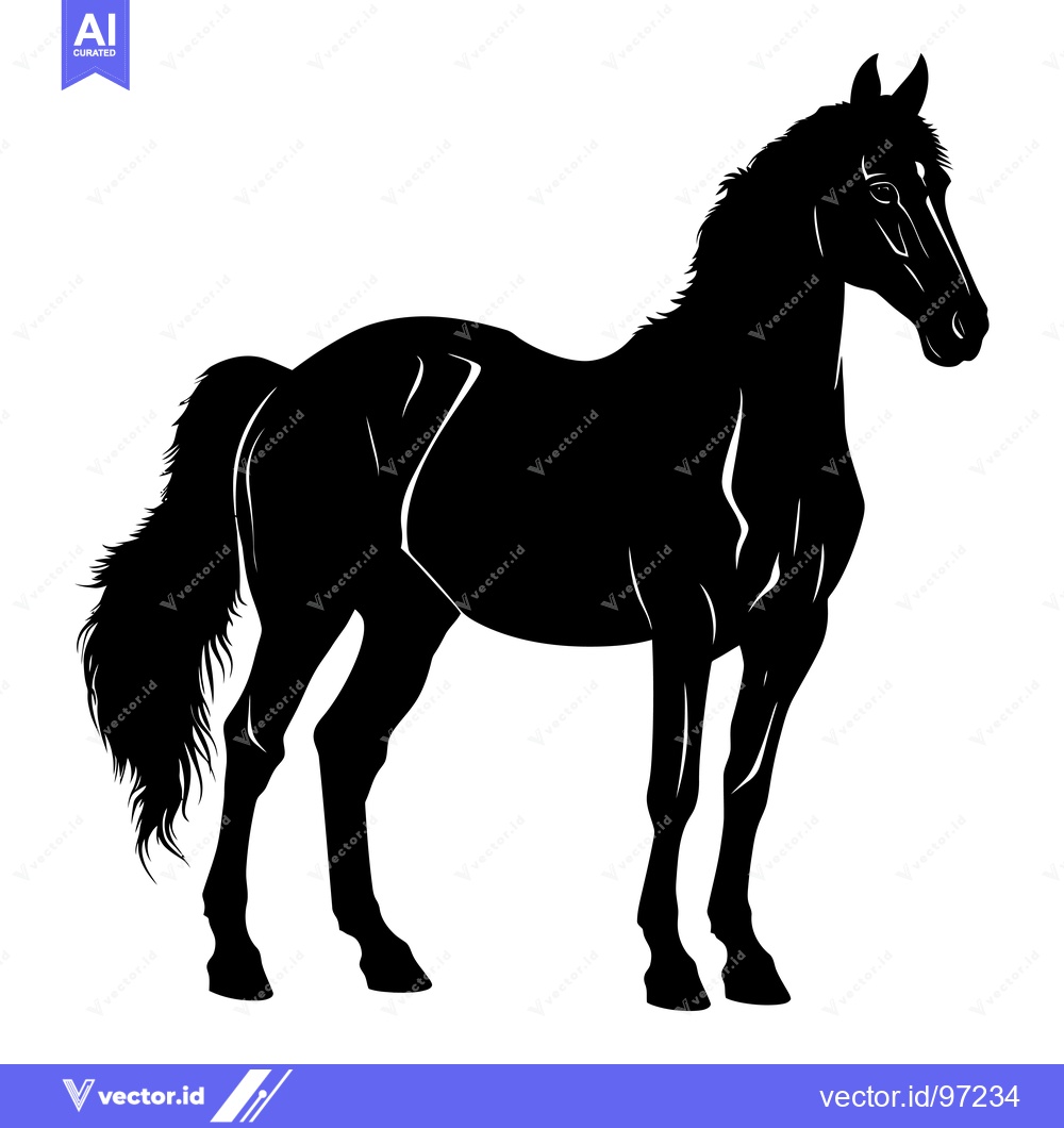 Premium Vector of Black and White Silhouette of a Horse Standing