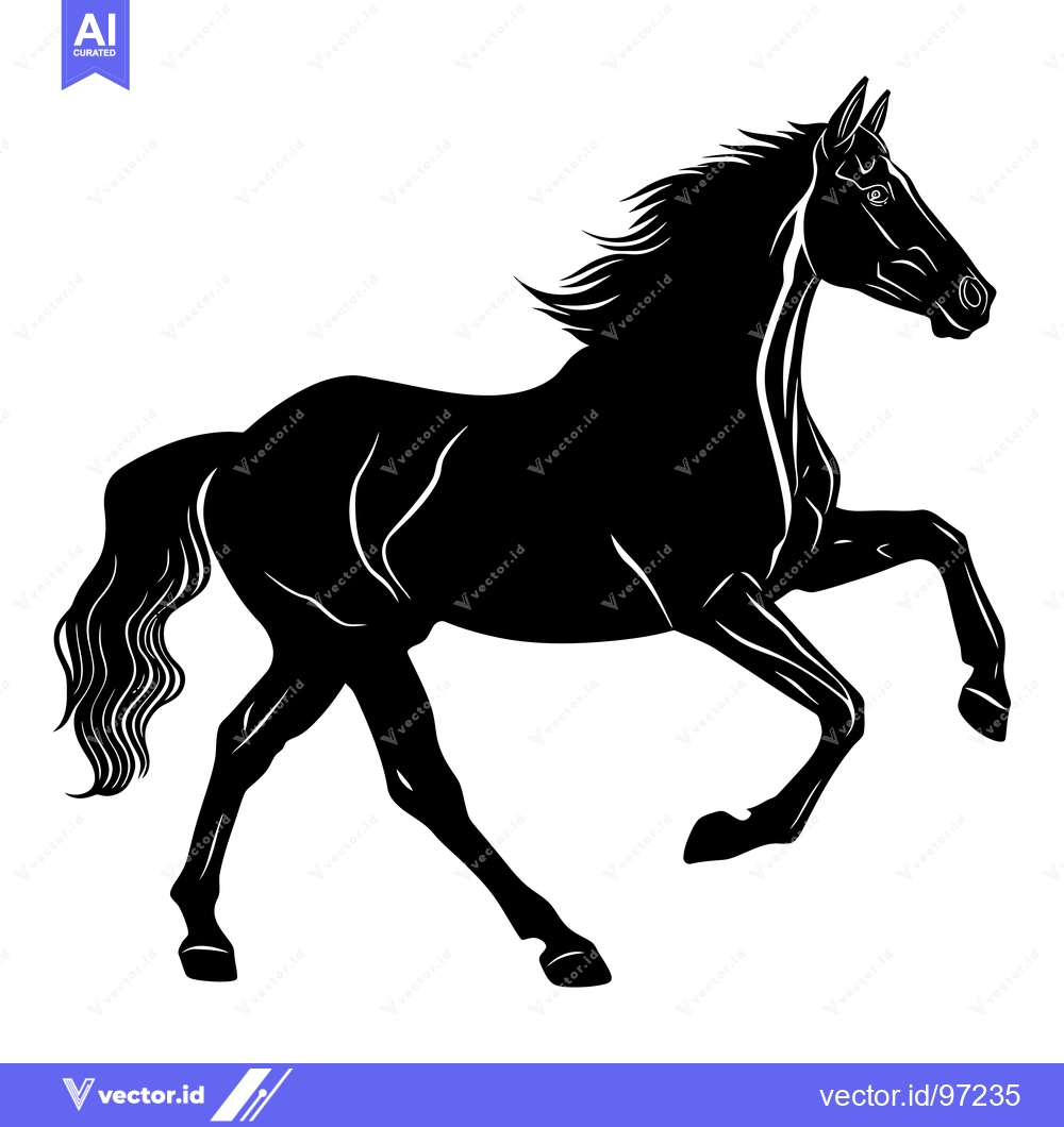 Premium Vector dari Black and White Silhouette of a Horse Running