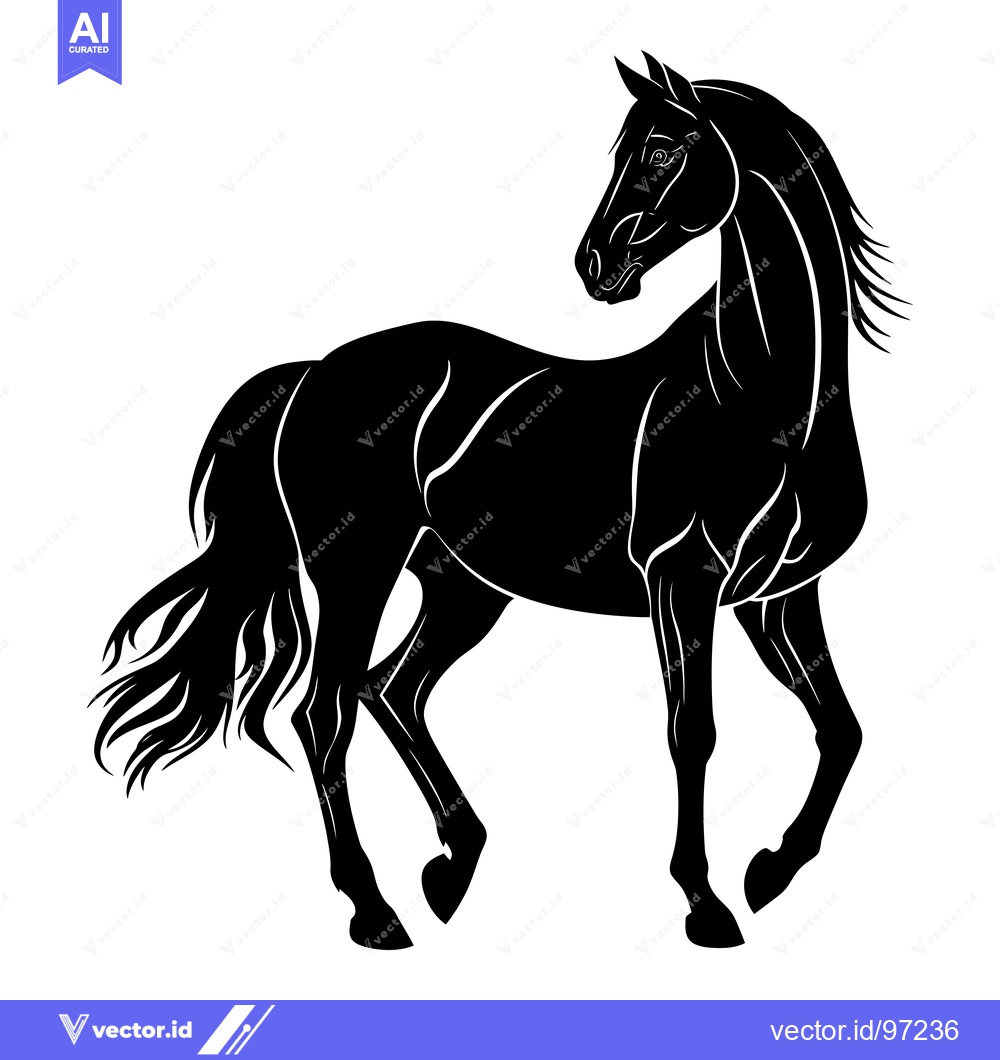 Premium Vector of Black Silhouette of a Horse Standing and Looking to the Right