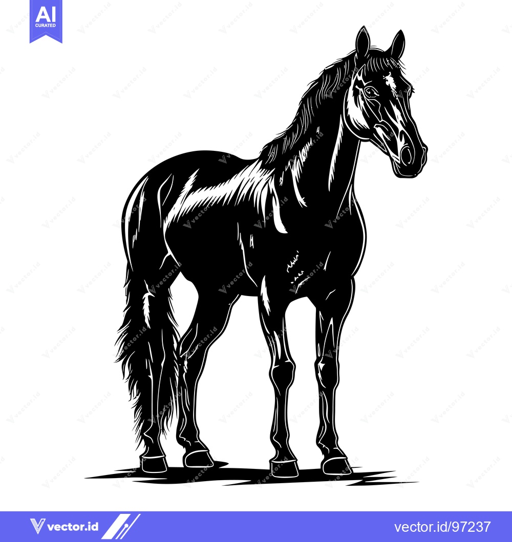 Premium Vector dari Black and White Illustration of a Horse Standing