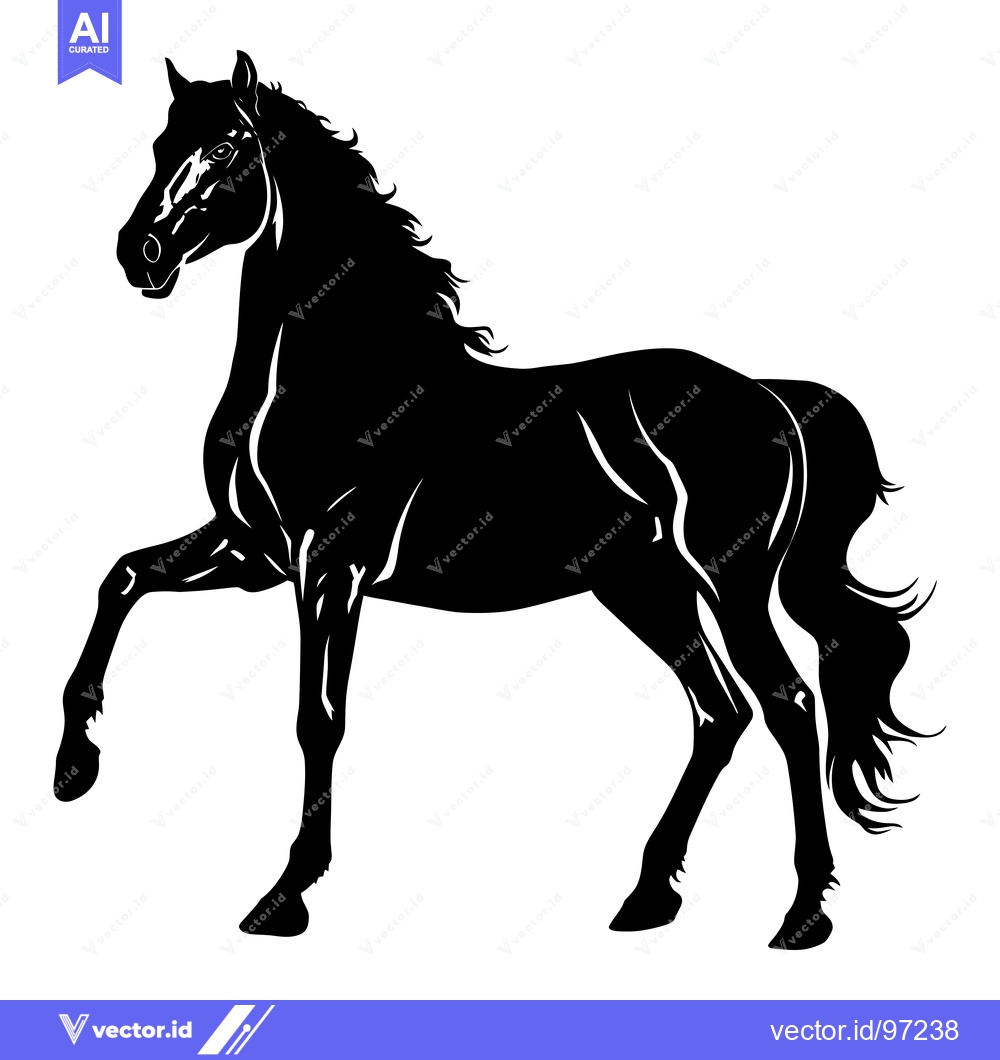 Premium Vector of Black and White Silhouette of a Horse Standing with One Leg Raised