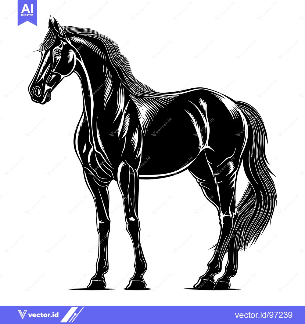 Premium Vector dari Black and White Illustration of a Standing Horse
