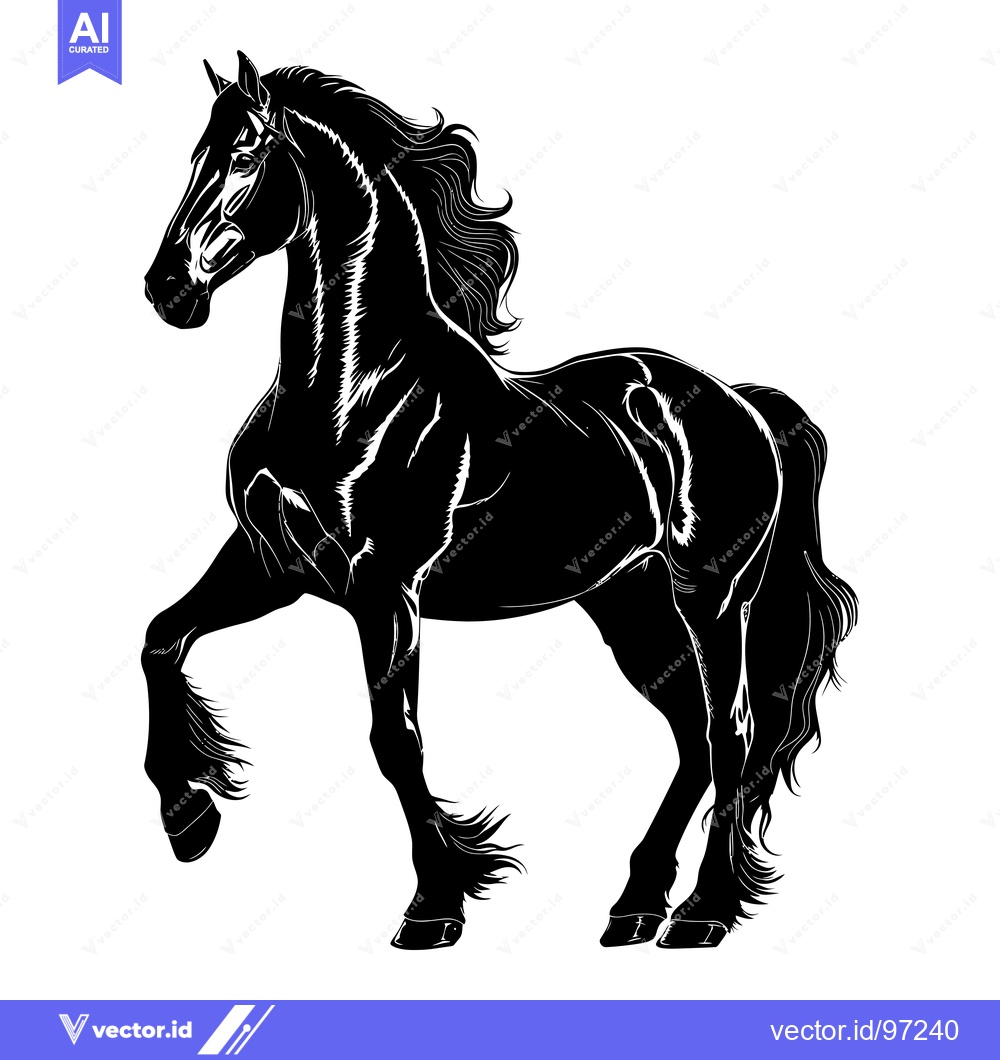 Premium Vector dari Black and White Silhouette of a Horse with Long Mane and Tail