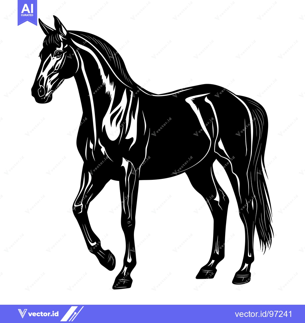 Premium Vector of Black and White Silhouette of a Horse Standing