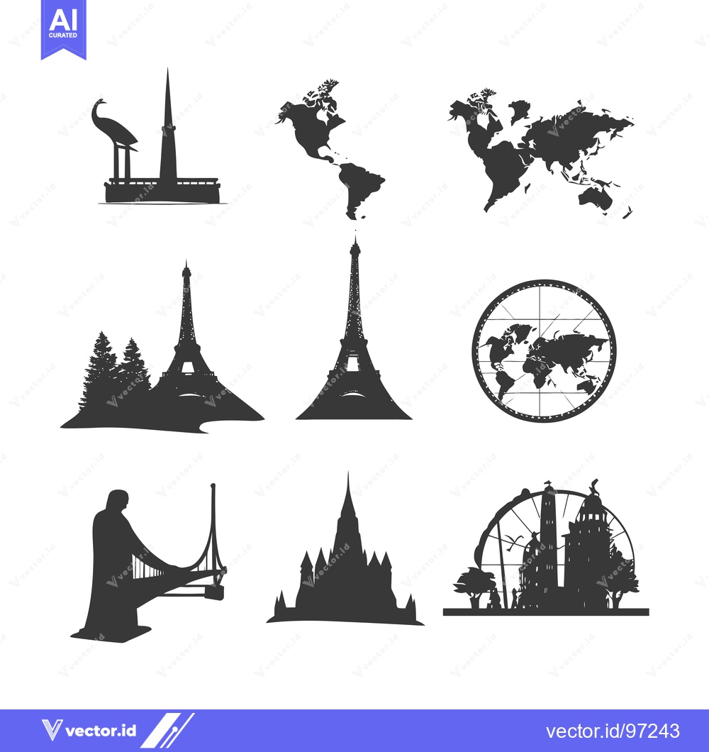 Premium Vector dari Silhouette Icons of Famous World Landmarks