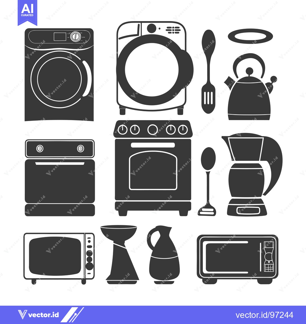 Premium Vector of Silhouette Icons of Kitchen and Household Appliances