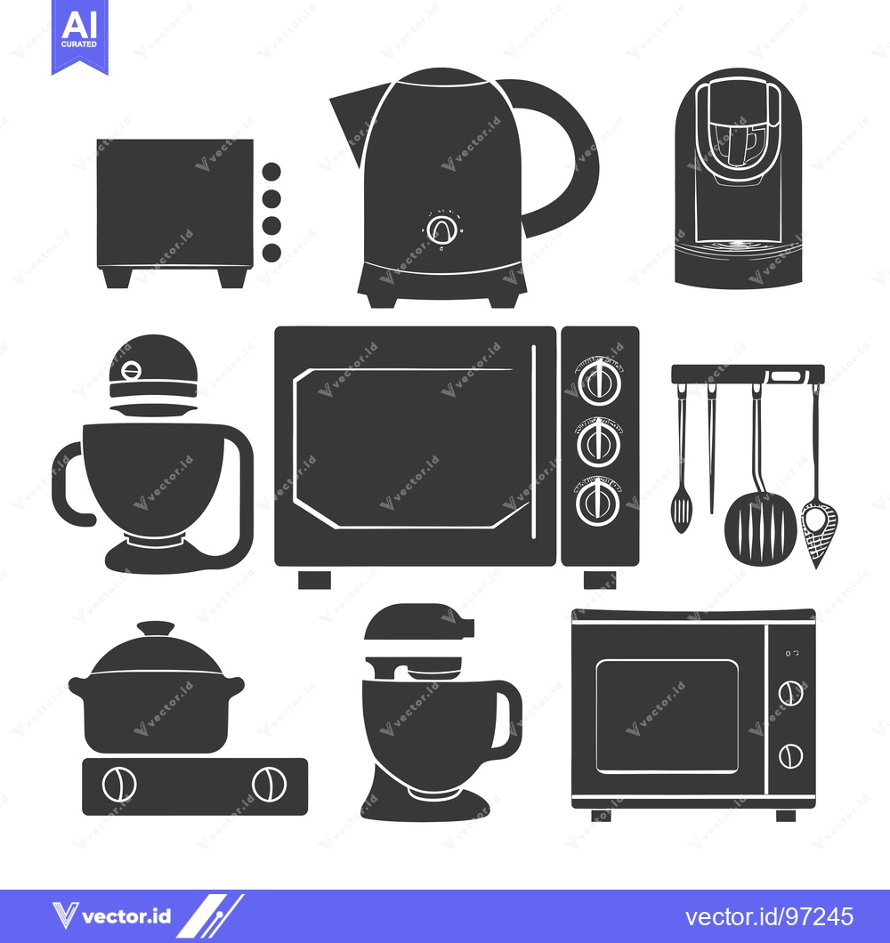 Premium Vector dari Silhouette Icons of Kitchen Appliances and Utensils