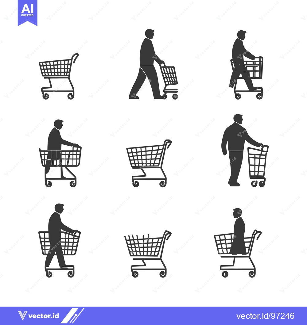 Premium Vector dari Silhouette Icons of People Pushing Shopping Carts