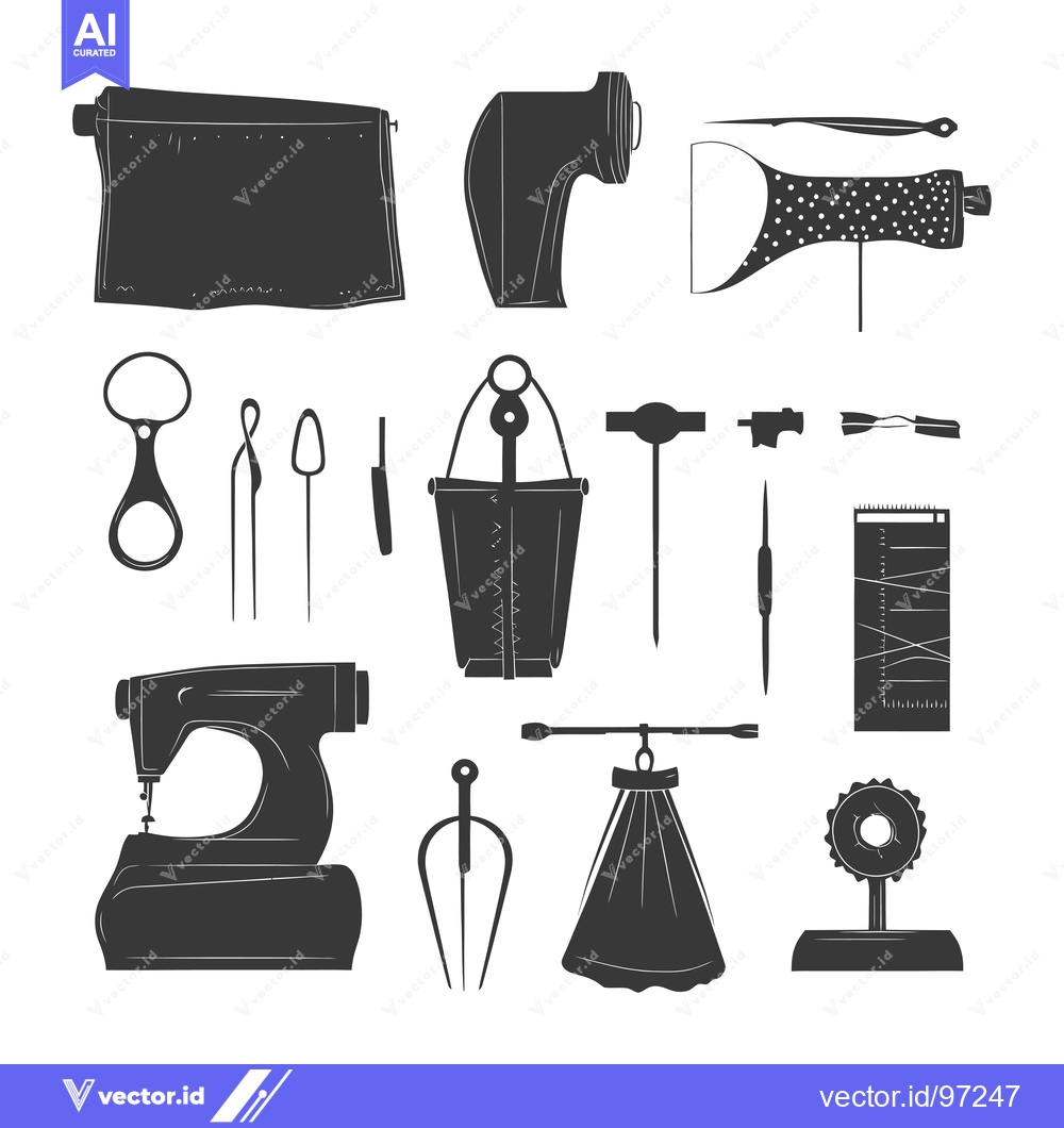 Premium Vector of Silhouette Icons of Sewing and Tailoring Tools and Equipment