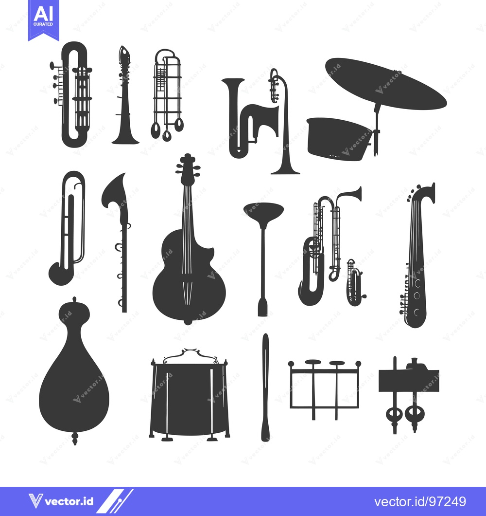 Premium Vector of Silhouette Icons of Various Musical Instruments