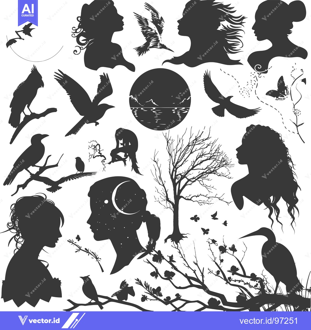Premium Vector dari Silhouette Illustration Featuring Women, Birds, and Trees