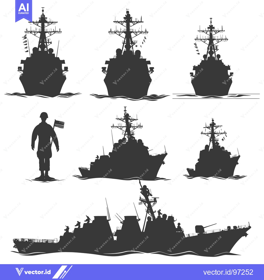 Premium Vector of Silhouette Illustration of a Destroyer Ship and Sailor with an America