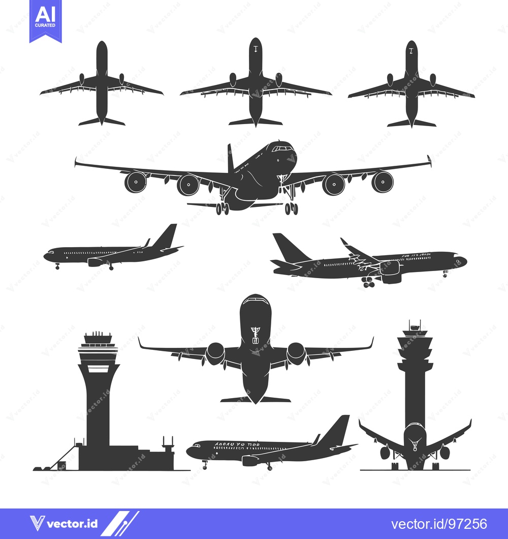 Premium Vector of Silhouette Illustration of Airplanes and an Airport Control Tower