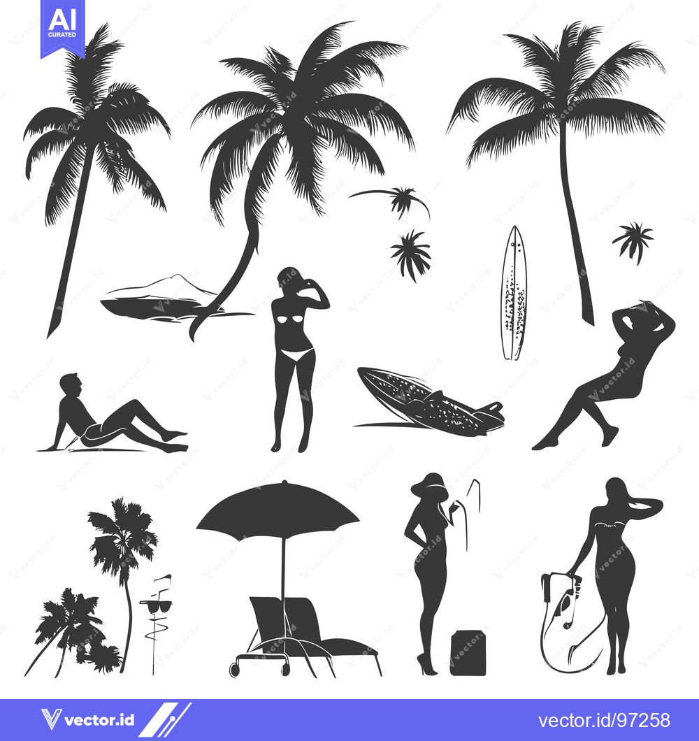 Premium Vector dari Silhouette Illustration of Beach and Summer Vacation Elements