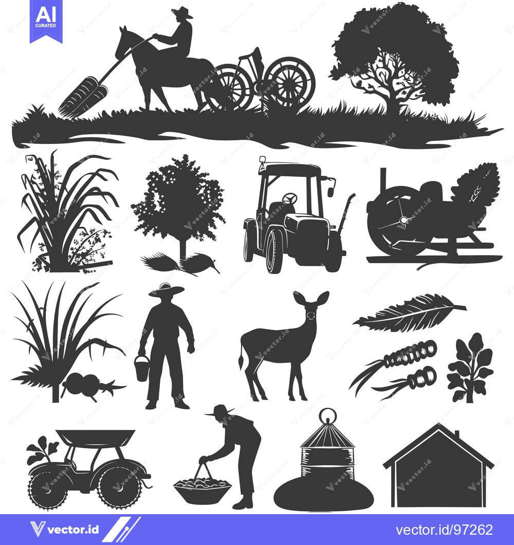 Premium Vector of Silhouette Illustration of Farm Life and Its Elements