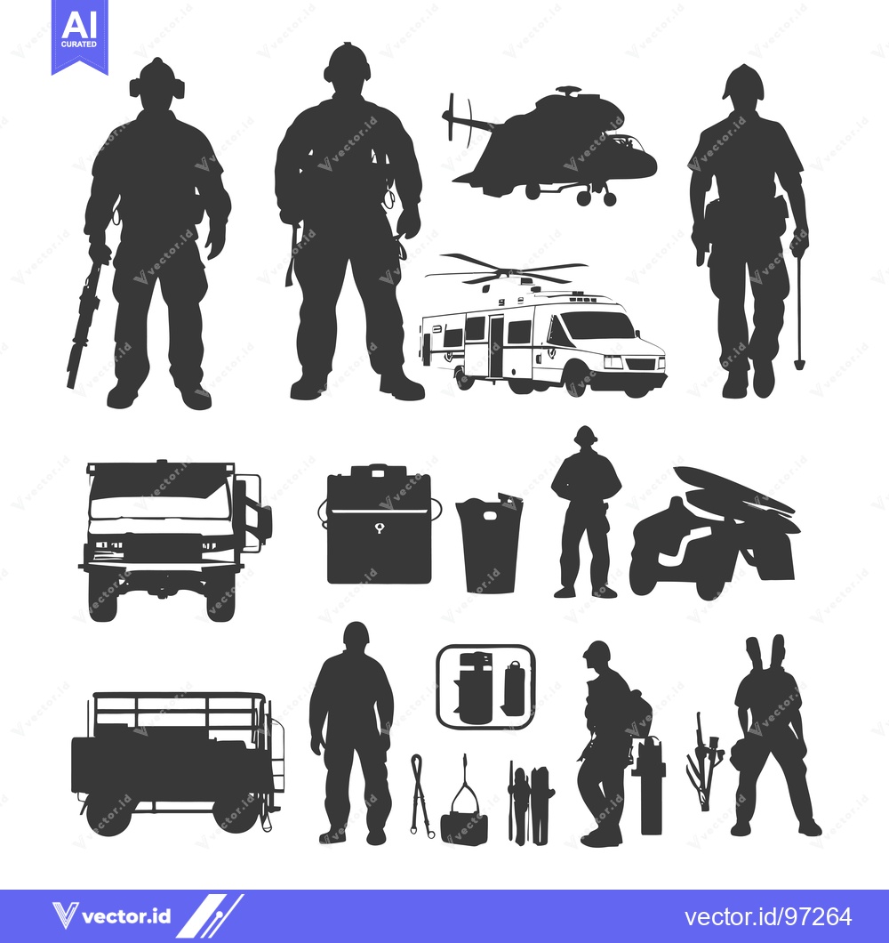 Premium Vector of Silhouette Illustration of Firefighters and Equipment