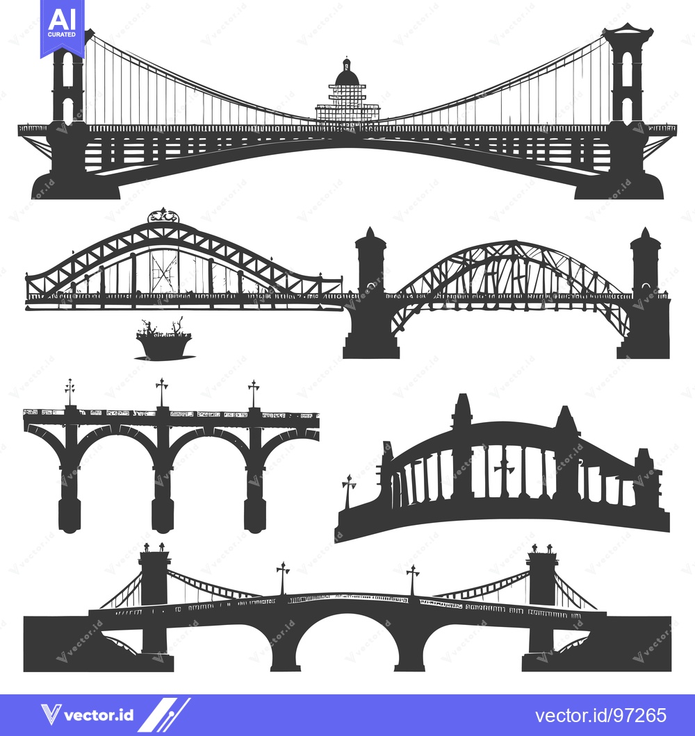Premium Vector of Silhouette Illustration of Four Different Bridge Designs