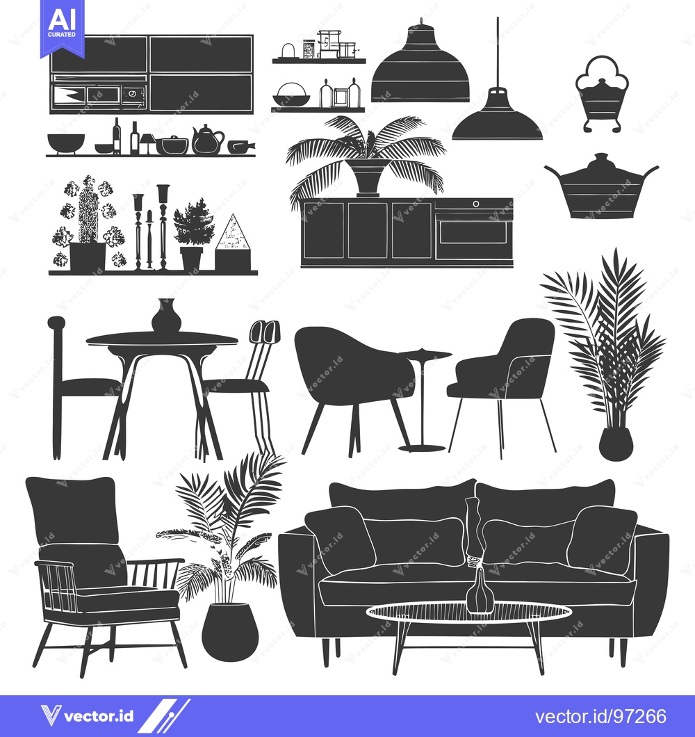 Premium Vector dari Silhouette Illustration of Furniture and Interior Decor Items