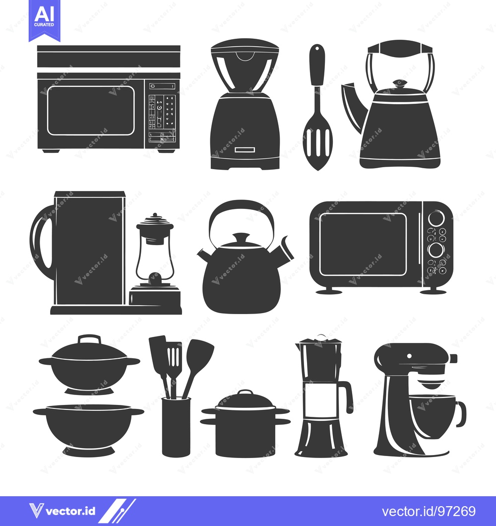 Premium Vector of Silhouette Illustration of Kitchen Appliances and Utensils