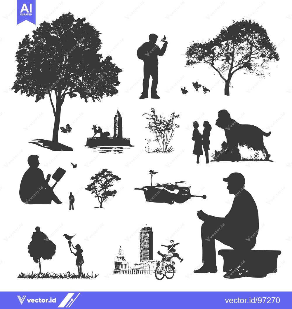 Premium Vector of Silhouette Illustration of People and Nature in an Urban Setting