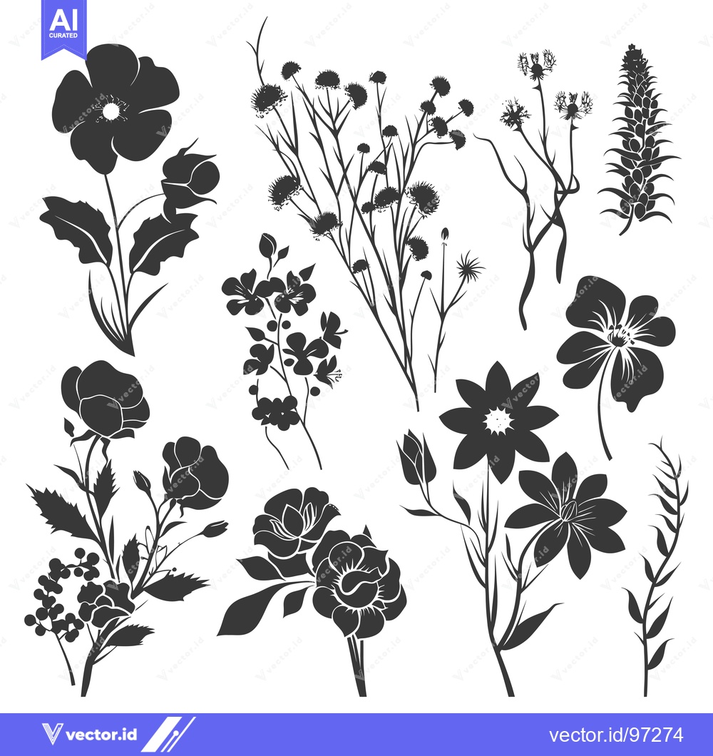 Premium Vector dari Silhouette Illustration of Various Flowers and Plants