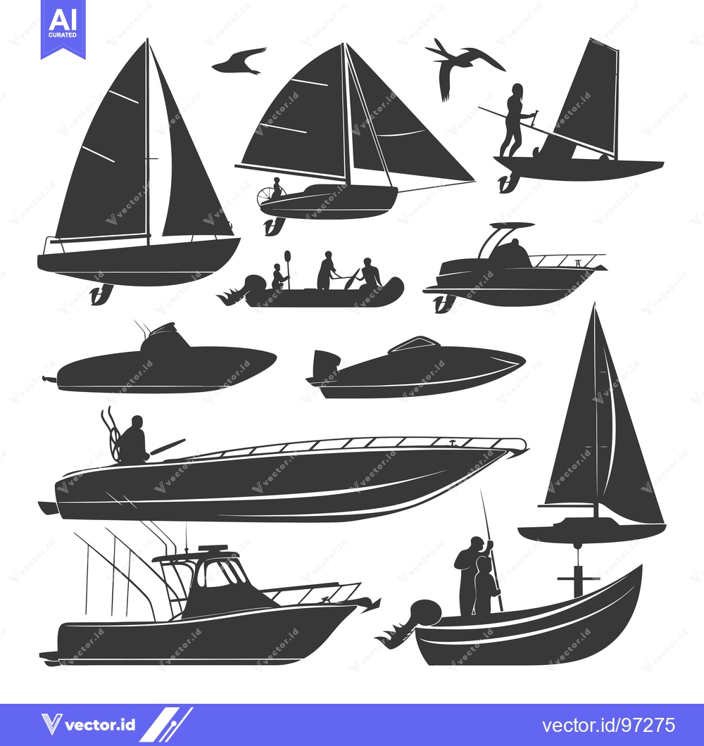 Premium Vector dari Silhouette Illustration of Various Types of Boats