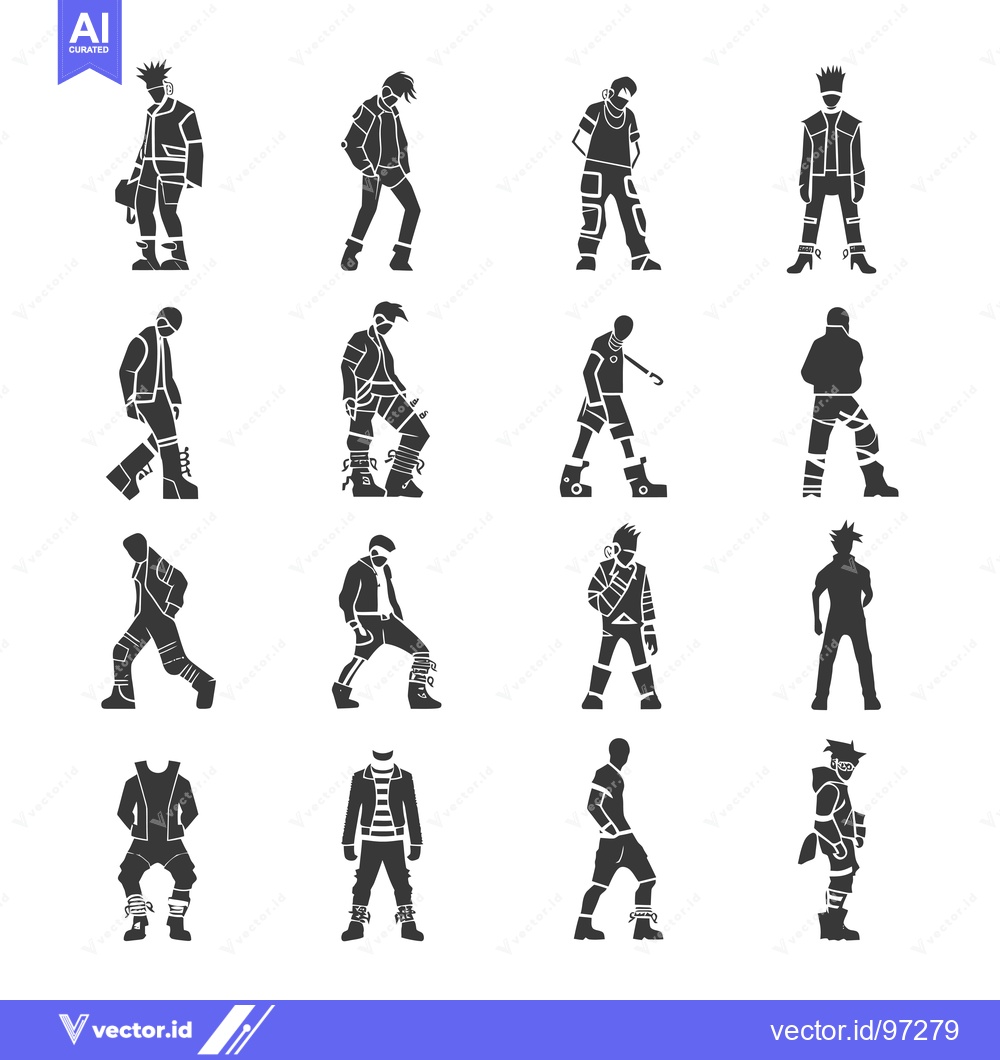 Premium Vector of Silhouette Illustrations of Men in Various Poses Wearing Trendy Street