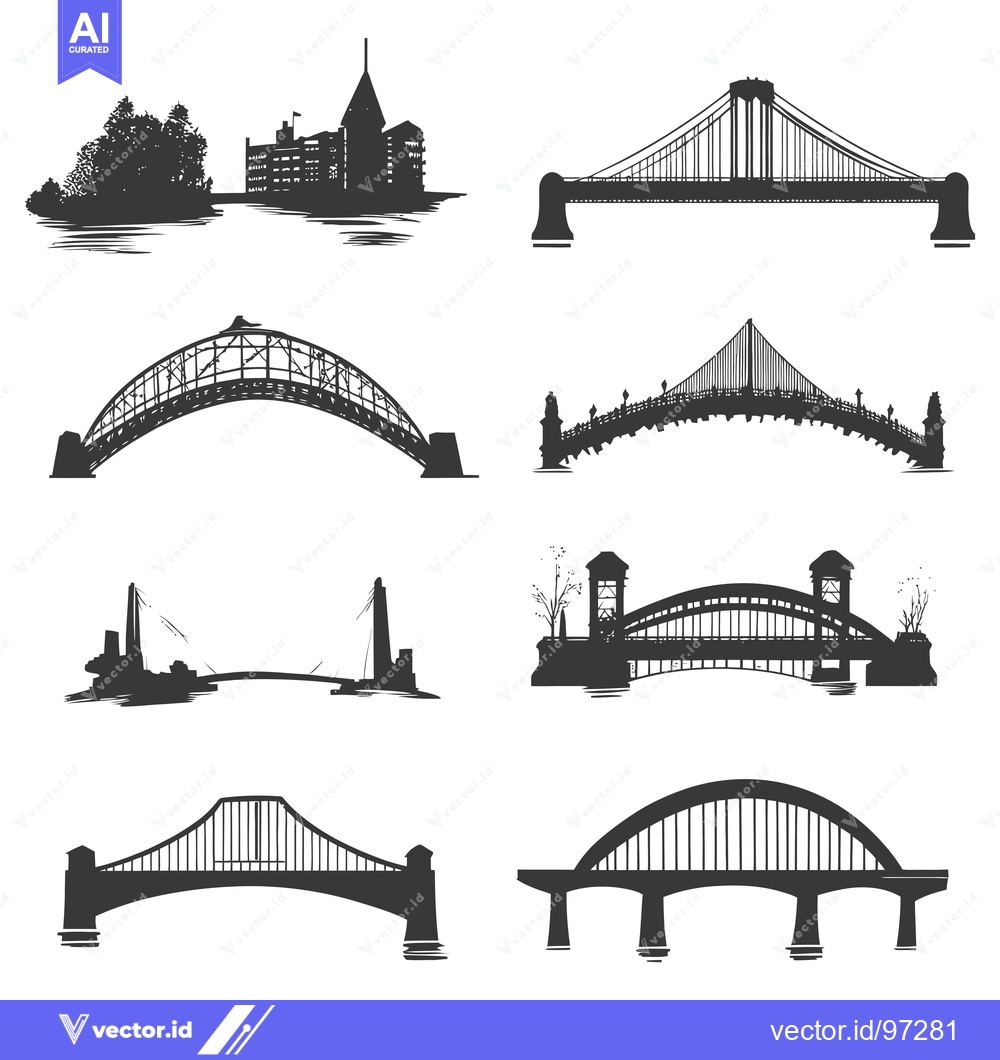 Premium Vector dari Silhouette Illustrations of Various Bridge Designs