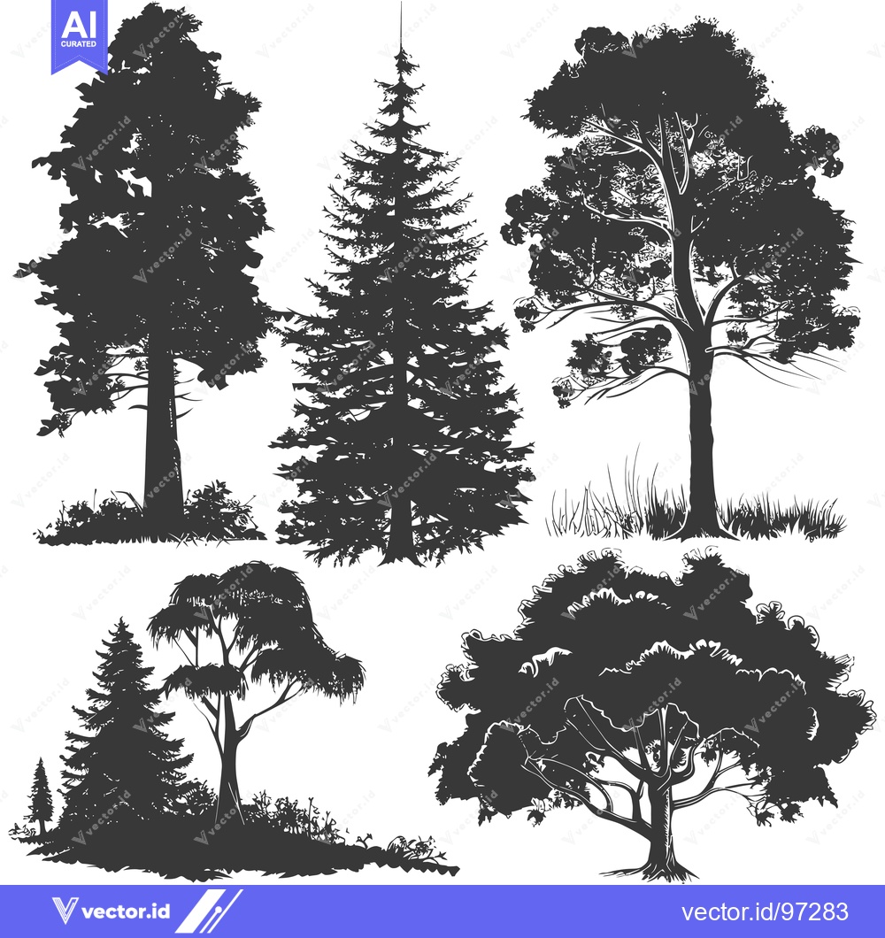 Premium Vector of Silhouette Illustrations of Various Trees