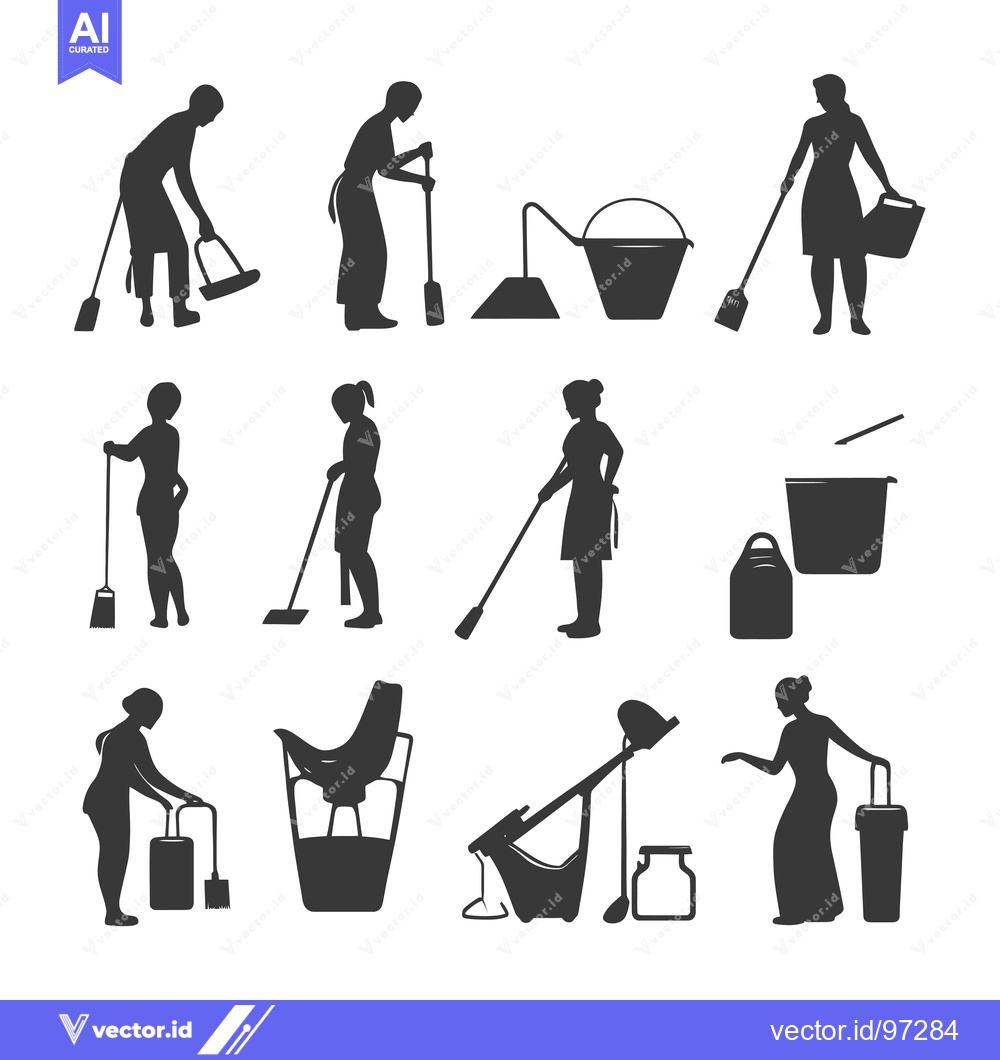 Premium Vector dari Silhouette Illustrations of Women Cleaning with Various Tools