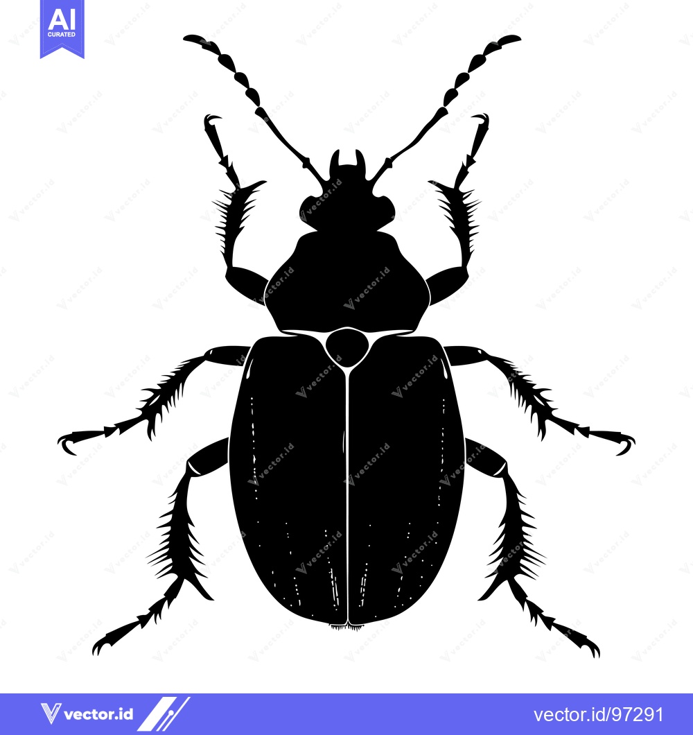 Premium Vector dari Black and White Silhouette of a Beetle with Spiked Legs