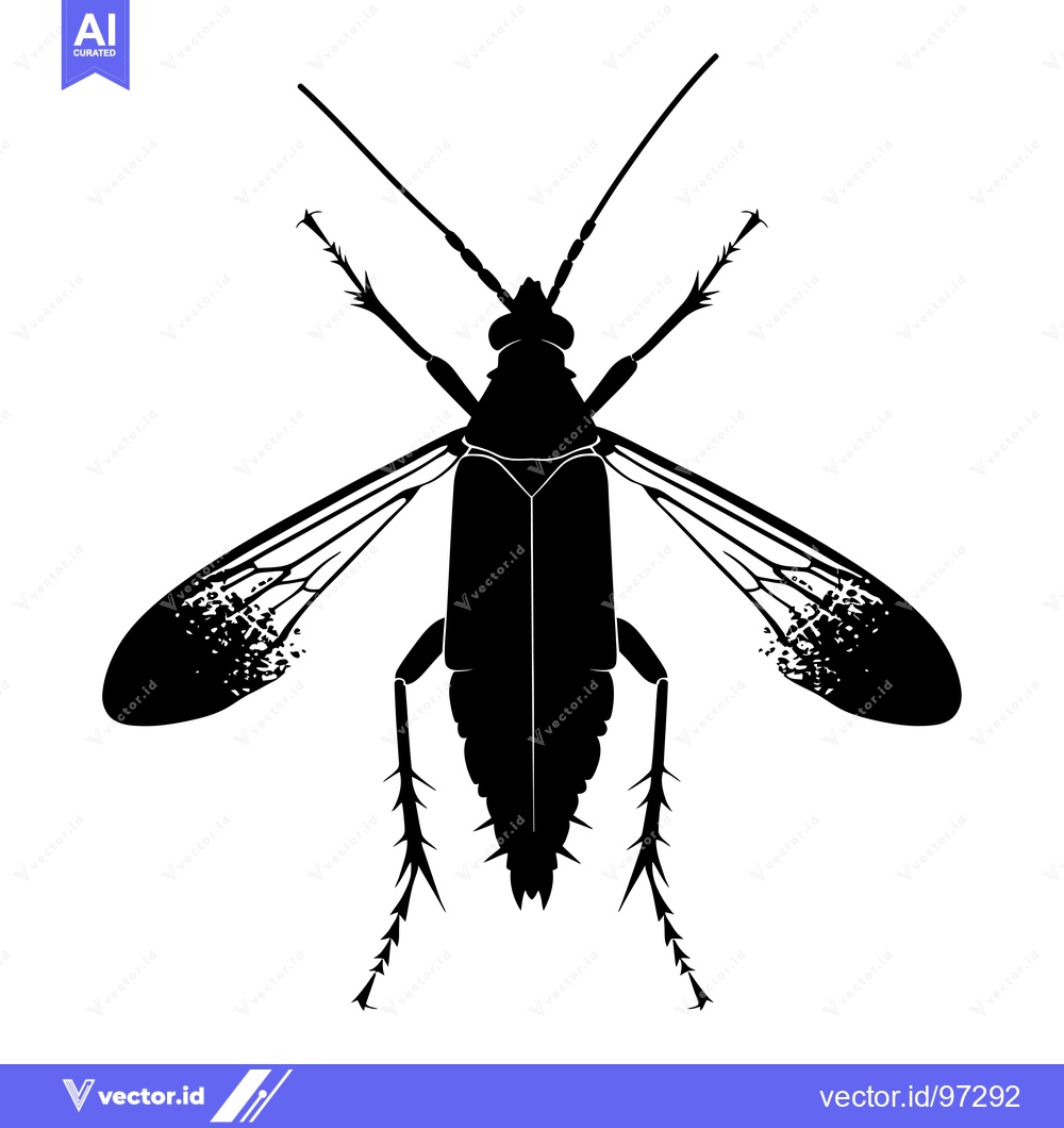 Premium Vector dari Black and white silhouette of a winged insect with long legs