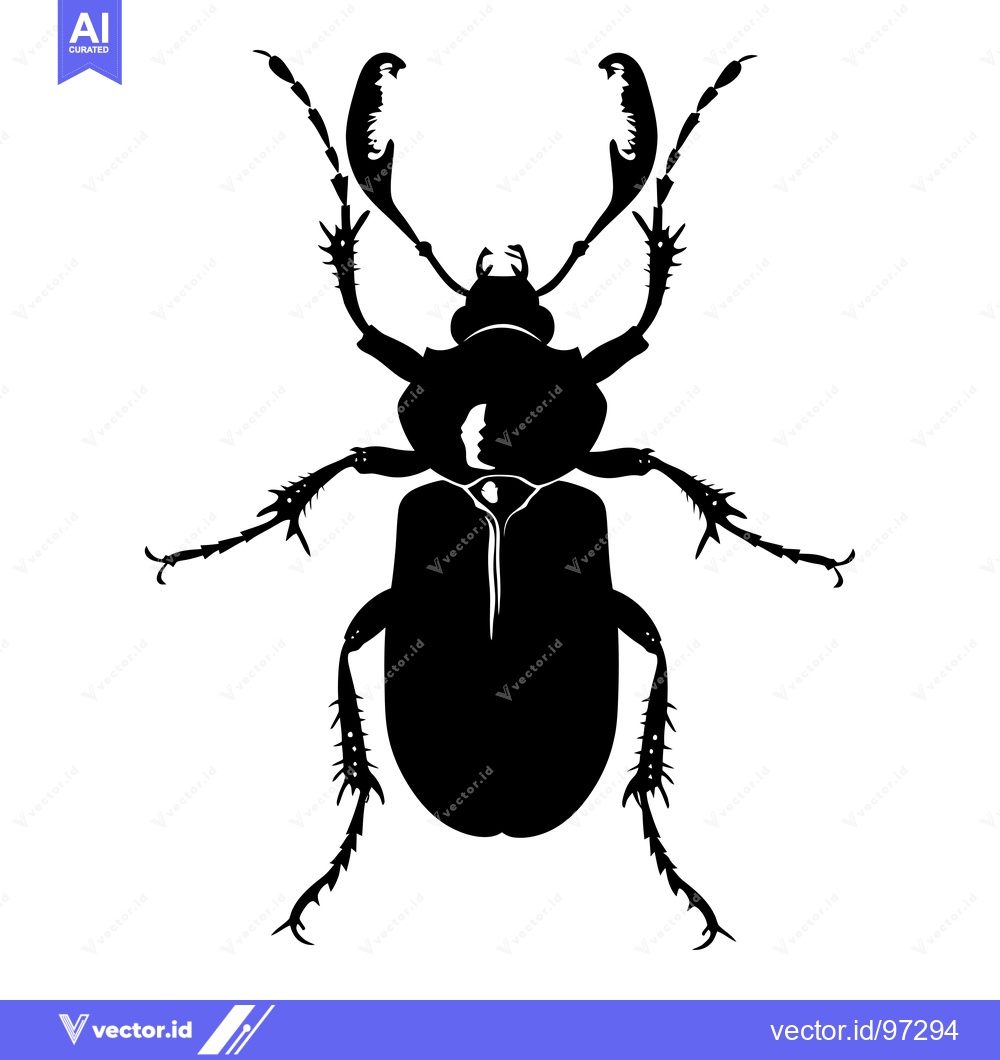 Premium Vector of Black and white silhouette of a beetle with large mandibles