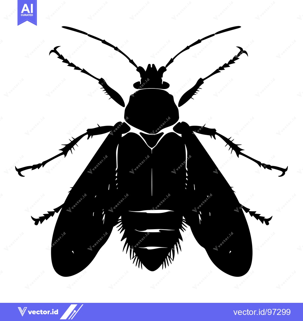Premium Vector dari Black Silhouette of a Flying Insect with Spiked Legs